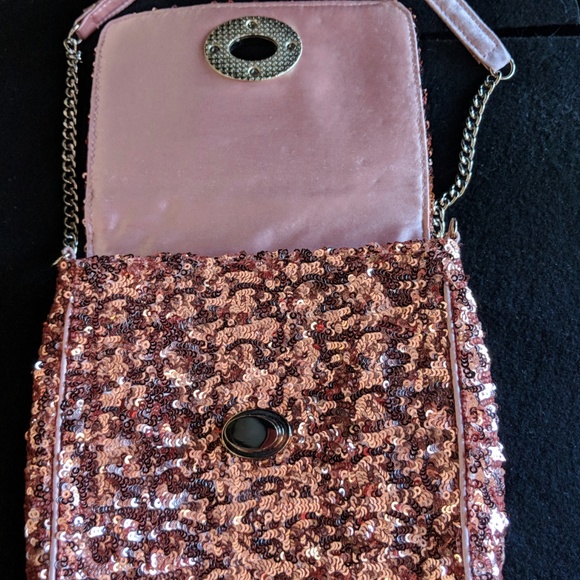 Rose Pink Sequin Evening Bag / Purse -  Chain - Picture 7 of 8